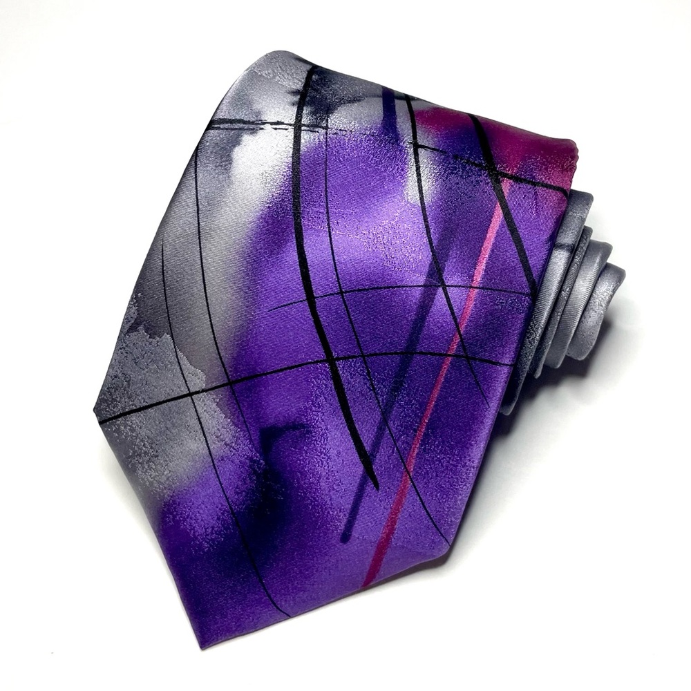 J. Garcia Purple Pink and Gray Men's 100% Silk Necktie Tie